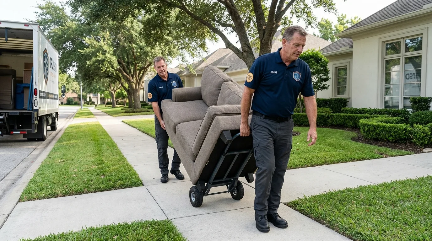Local residential moving crew loading furniture in Castroville, TX